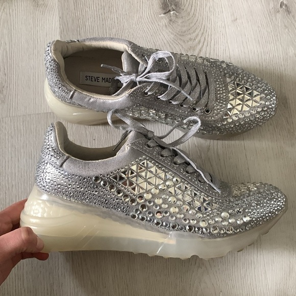 Steve Madden Carissa rhinestone sneaker shimmer sparkly lace up platform size 10 - Picture 11 of 14